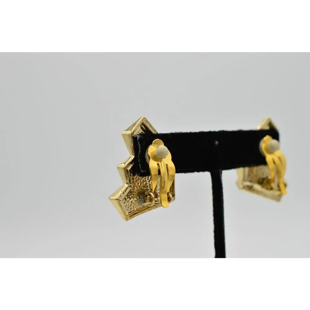 Vintage Crystal Clip On Earrings Gold Tone Sparkling Rhinestone NOS 1980s 9L